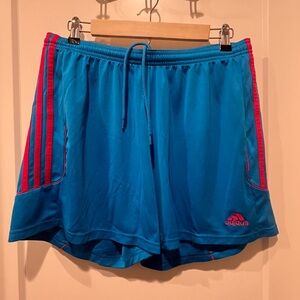 Adidas Women's Athletic Shorts in Blue and Hot Pink